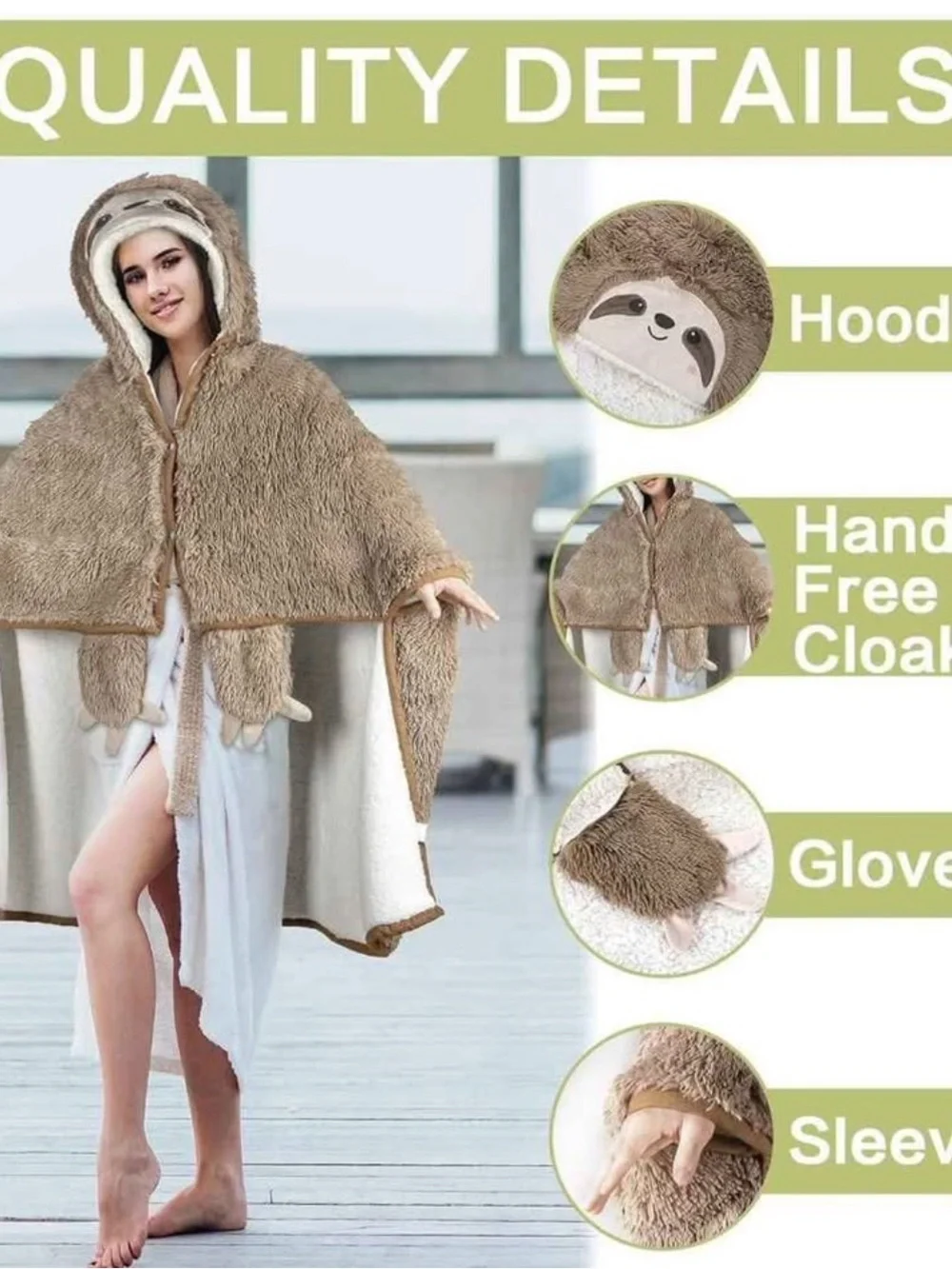 Sloth Hooded Plush Blanket